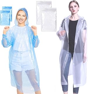 DKDDSSS 4PCS Rain Poncho, Waterproof Poncho, Portable Reusable Raincoat Rain Jacket with Hoods and Sleeves, Adult Rain Coat for Outdoor Hiking Camping Cycling Traveling