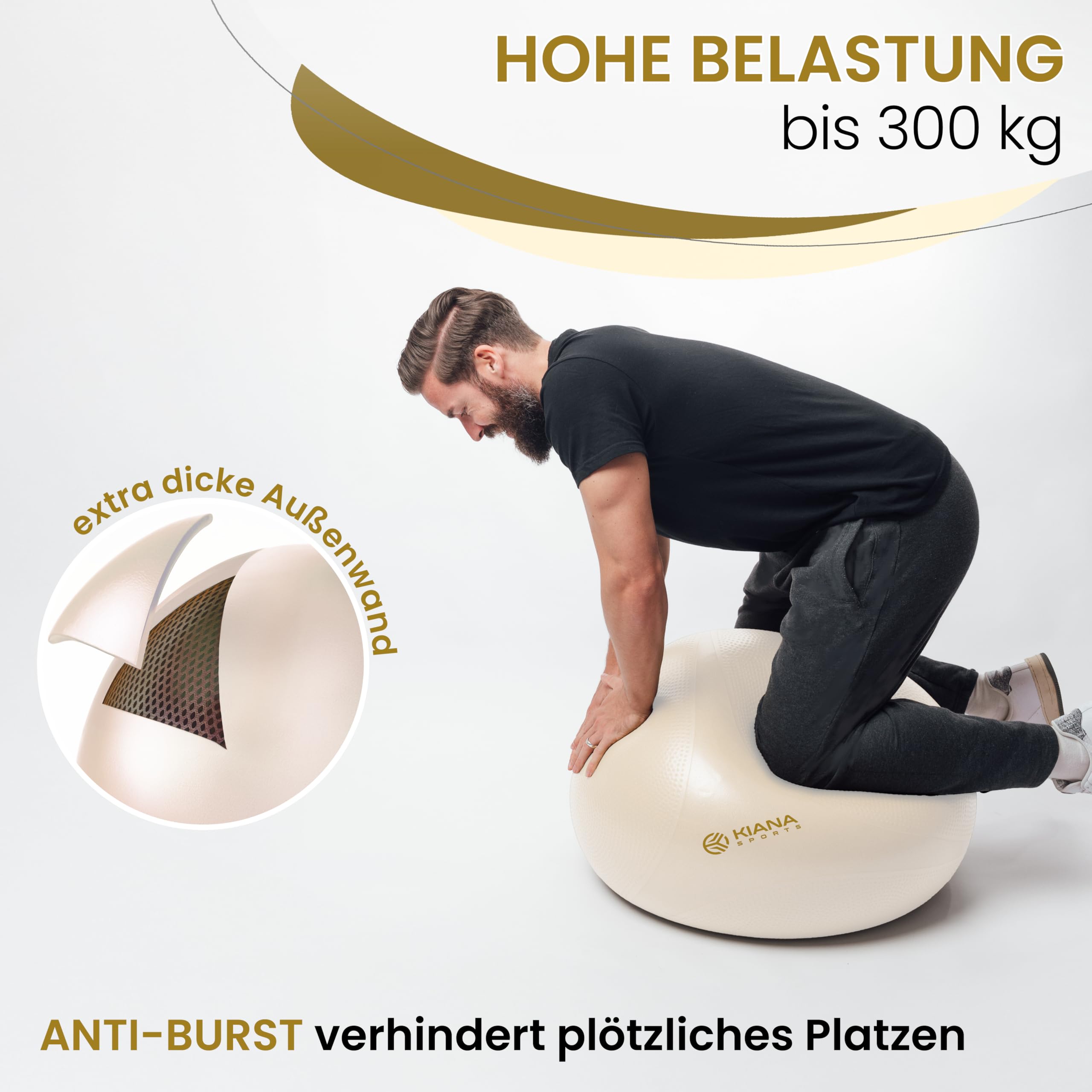 KIANA SPORTS Gymnastikball & Sitzball - 4 Größen - Deutsche Entwicklung - Rutschfester Yoga Ball mit Noppen - Extra Dick & Belastbar - inkl. Pumpe & Übungsplan – Ideal für Fitness & Büro