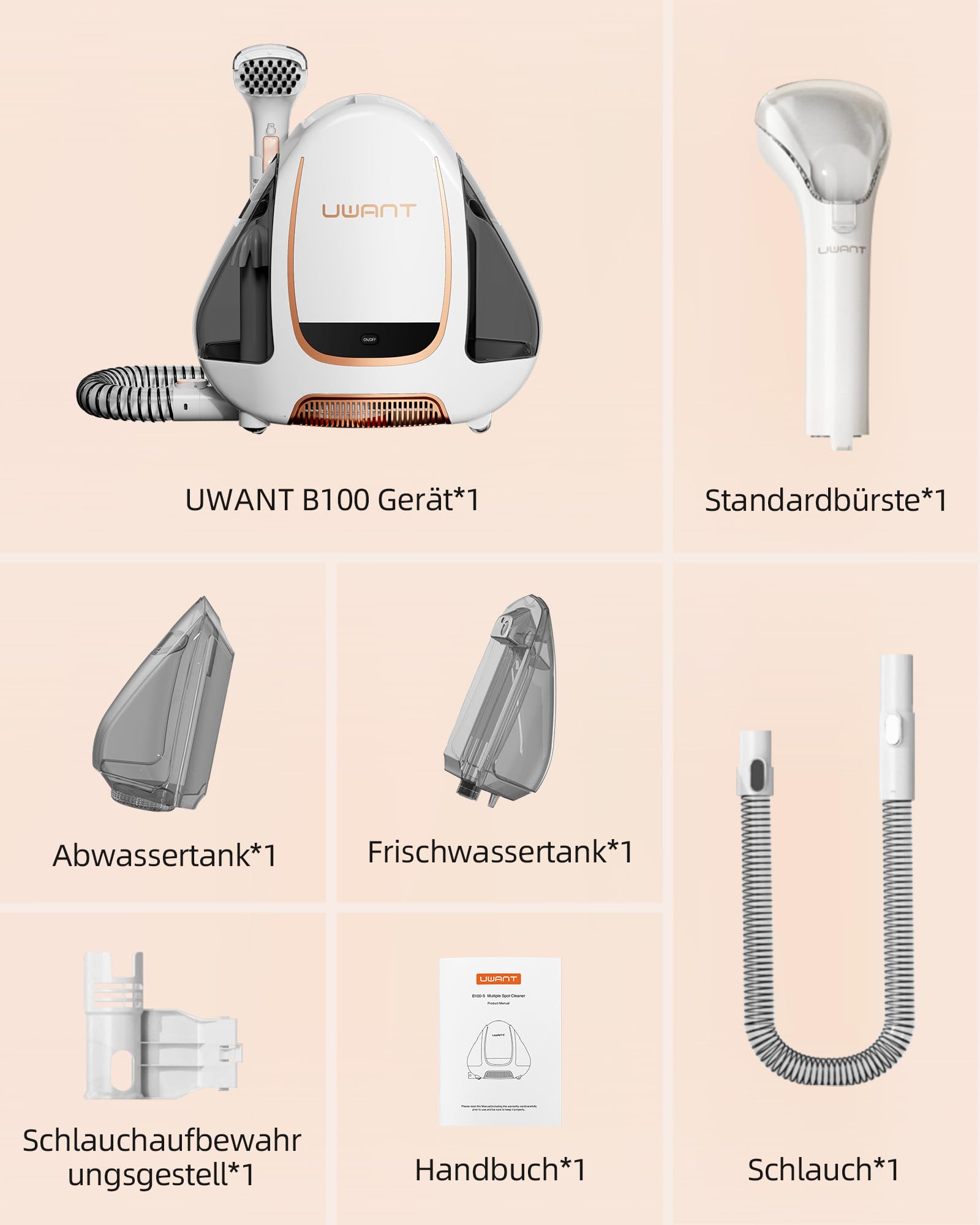 UWANT Waschsauger Teppichreiniger, für Sofa, Teppich, Polster, Nass-Trocken-Sauger mit starker Saugkraft 12000Pa, 70dB
