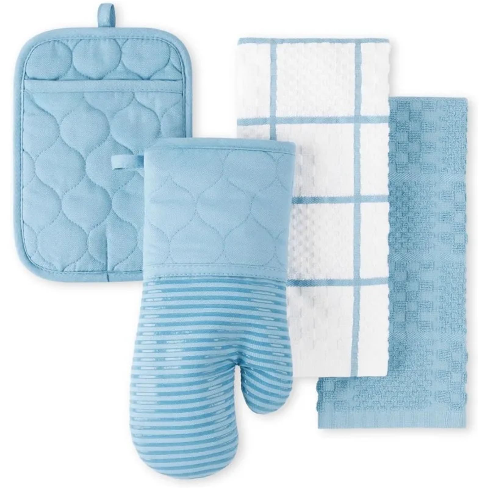 Gants De Four Gant de four matelassé en coton éponge, manique résistant à la chaleur, 16"x26", 7"x13" et 7"x10", velours bleu Pour La Cuisson