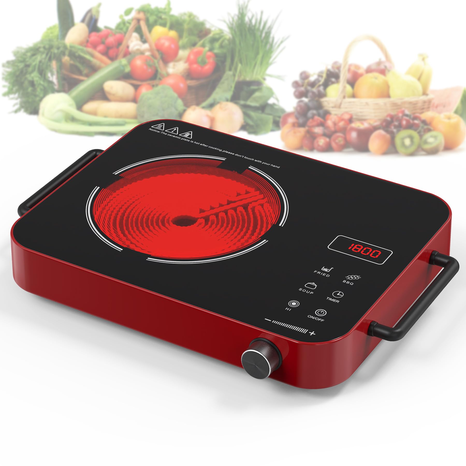 Amazon.com: VBGK Electric Cooktop, 1800W Single Cooktop with 2 Handle, Electric  Hot Plate for Cooking, Electric Stove top with 9 Power Level, 4H Timer  Touch and Knob Control,Portable Induction Cooktop : Appliances