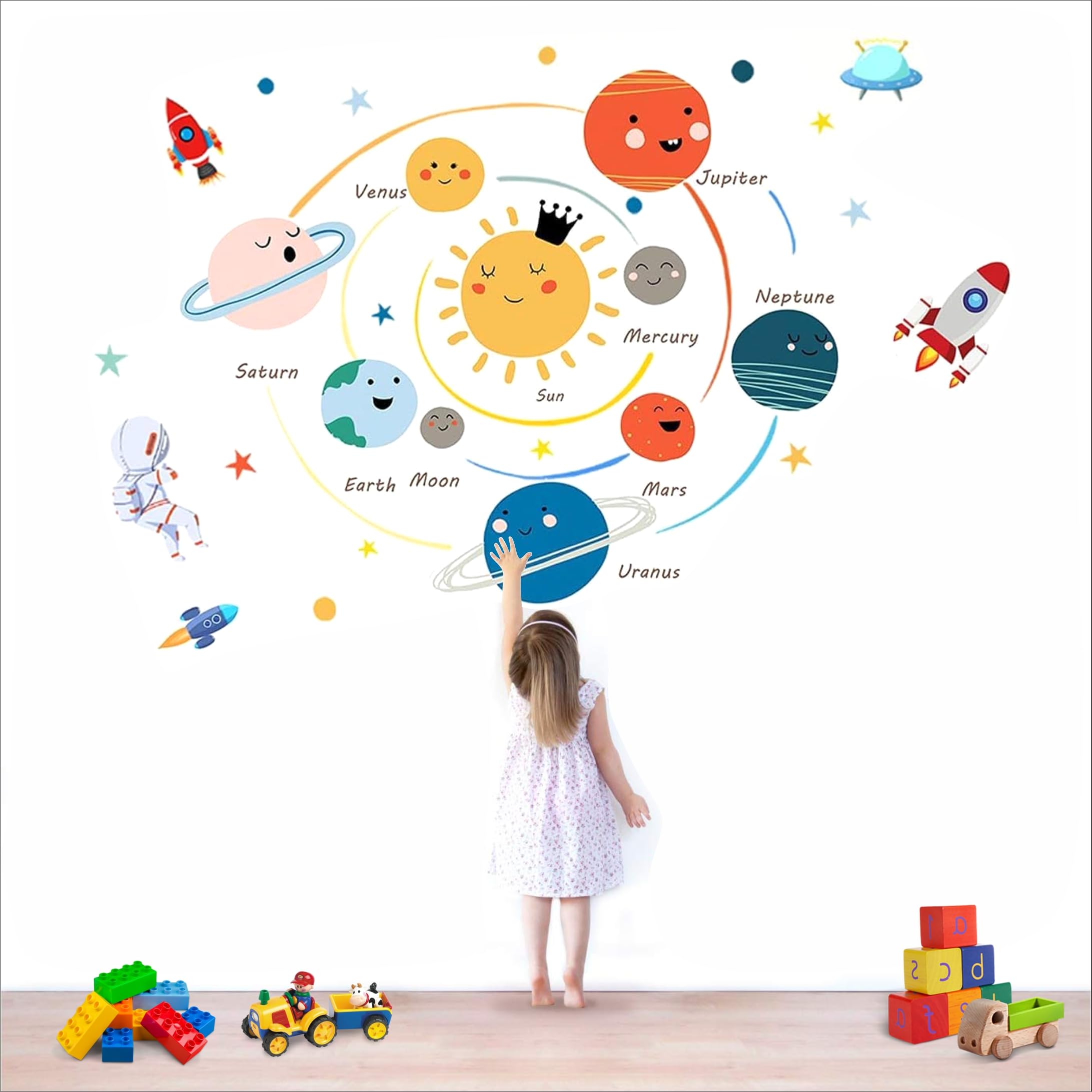 Happy Planets Astronomy Wall Sticker | Multi Colour (90cm X 90 cm) | Learning Education Nursery Pre School Kinder Garden Wall Sticker-Self-Adhesive