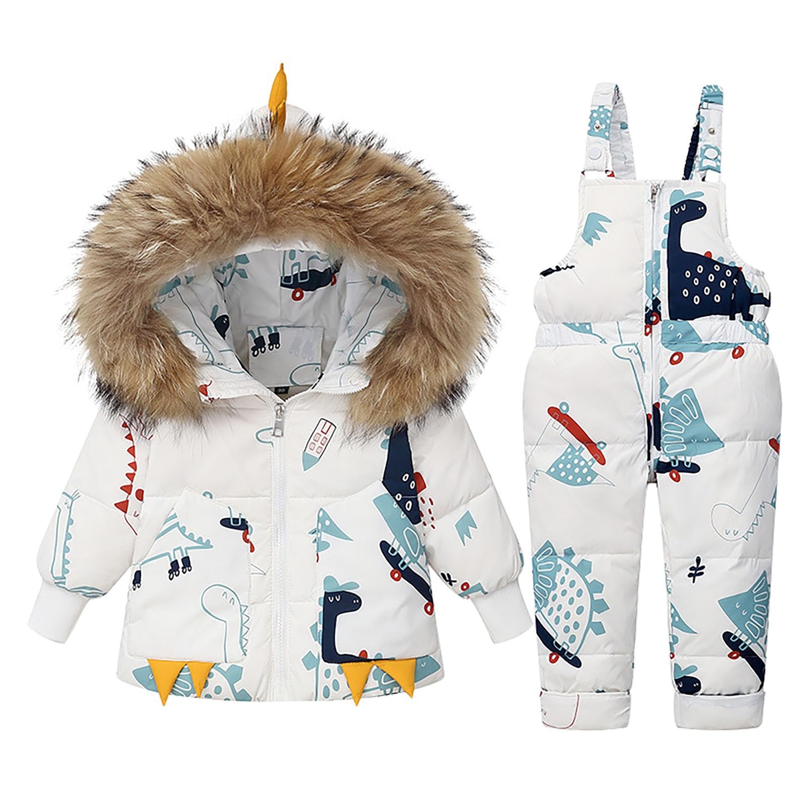 Traje de esquí infantil con chaqueta de plumón, chaqueta de plumón con capucha + pantalones de esquí para bebé y niñas, traje de nieve, 2 unidades de conjunto de esquí de invierno, abrigo de plumón de