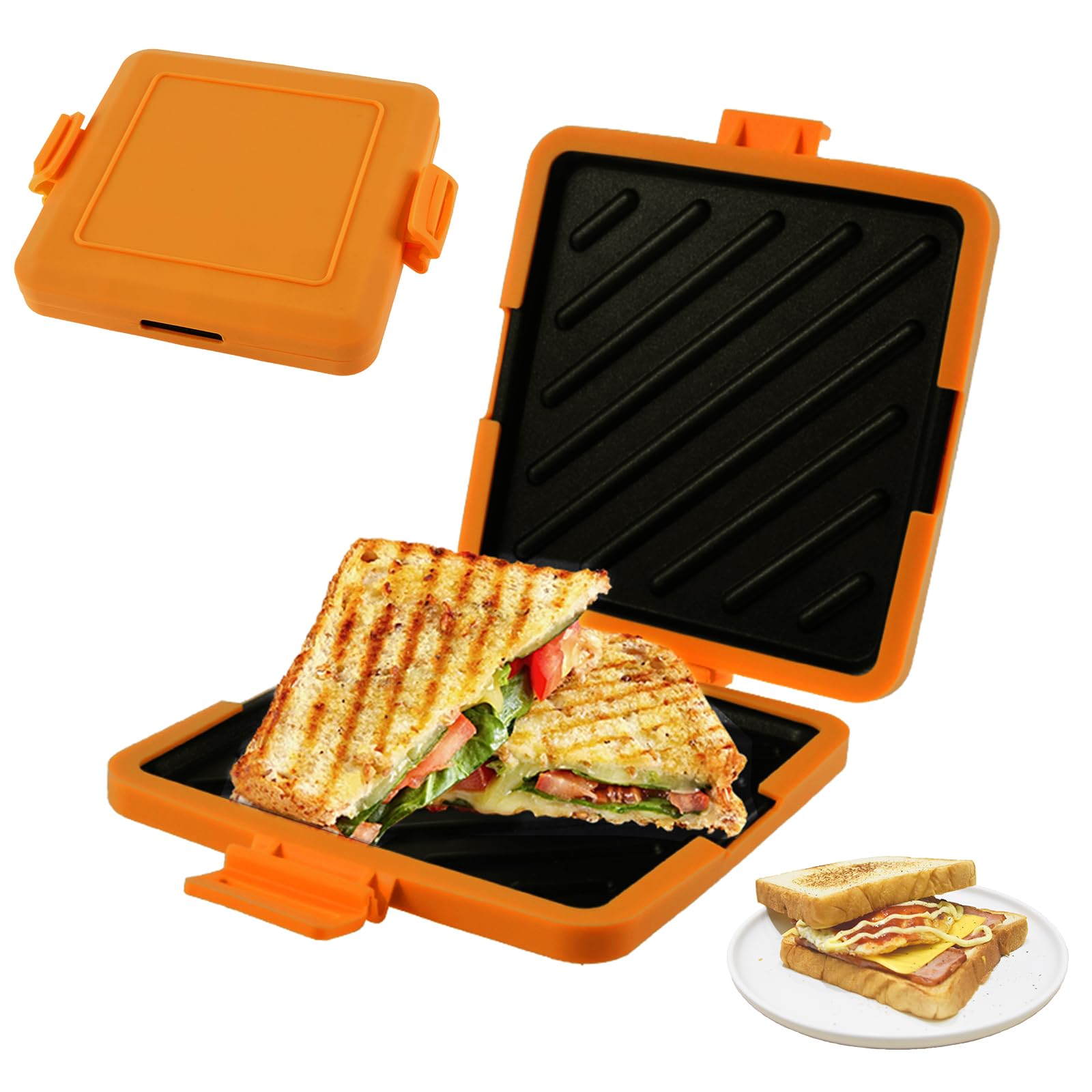 Microwave Toastie Maker,Microwave Toastie Sandwich Maker Silicone Micro Toastie Maker Non-stick,Microwave Toastie Sandwich Maker and Grill Heatwave Technology for Bread Sandwich (Orange) — image 1