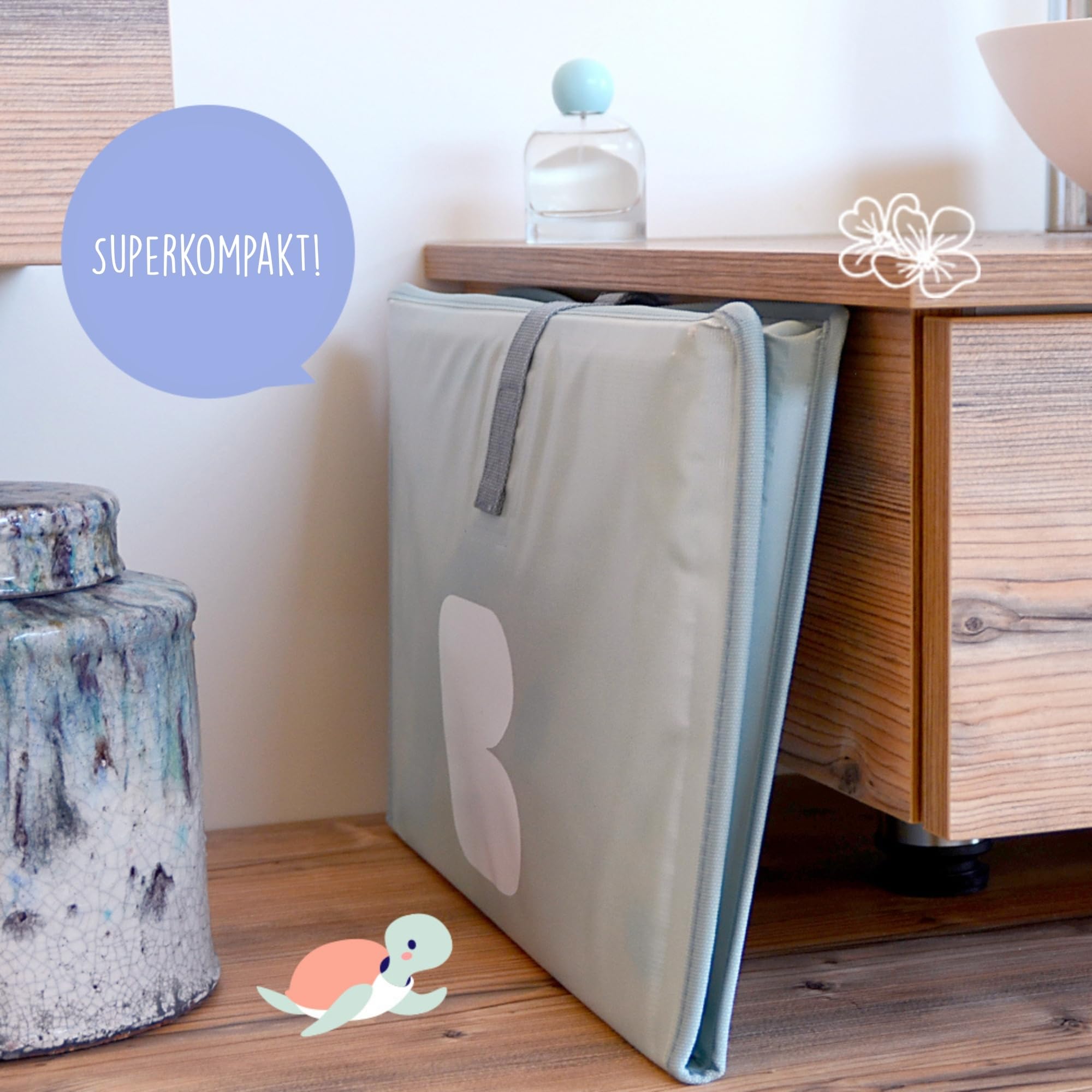 BÉABA, Faltbare Babybadewanne, ultrakompakt, stilvoll und trendig, praktischer Stauraum, minimaler Platzbedarf, einfach zu bedienen, Camele'o Pop-Up-Badewanne, Blau — kompatibel mit Béaba Abgewickelt