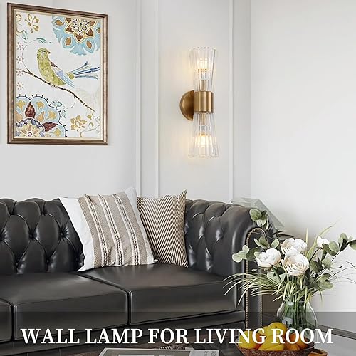 Miniatura 8 de EFINEHOME Lámpara de pared moderna de mediados de siglo con pantalla de cristal  2 luces de tocador doradas para baño, pasillo, dormitorio, sala de