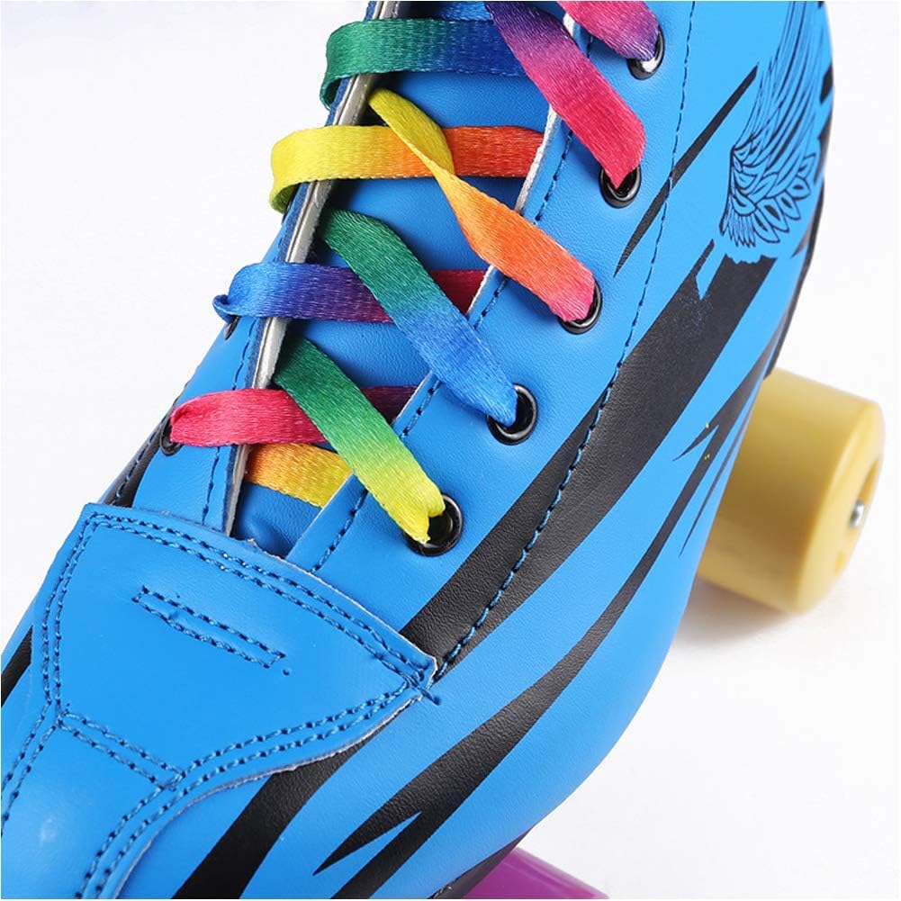 Quad Roller Shoes for Kids and Adults Indoor Childrens Skate Premium Leather Lined Rink Outdoor Sports Shoes (Color : Blue Size : 42)