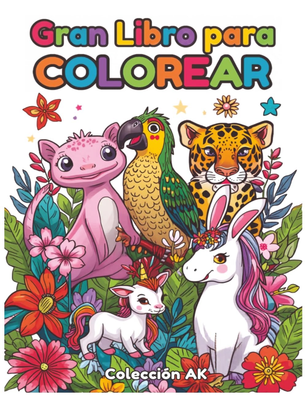 Gran Libro para Colorear: 39 ilustraciones de animales, naturaleza y fantasía para niños de 3 años en adelante