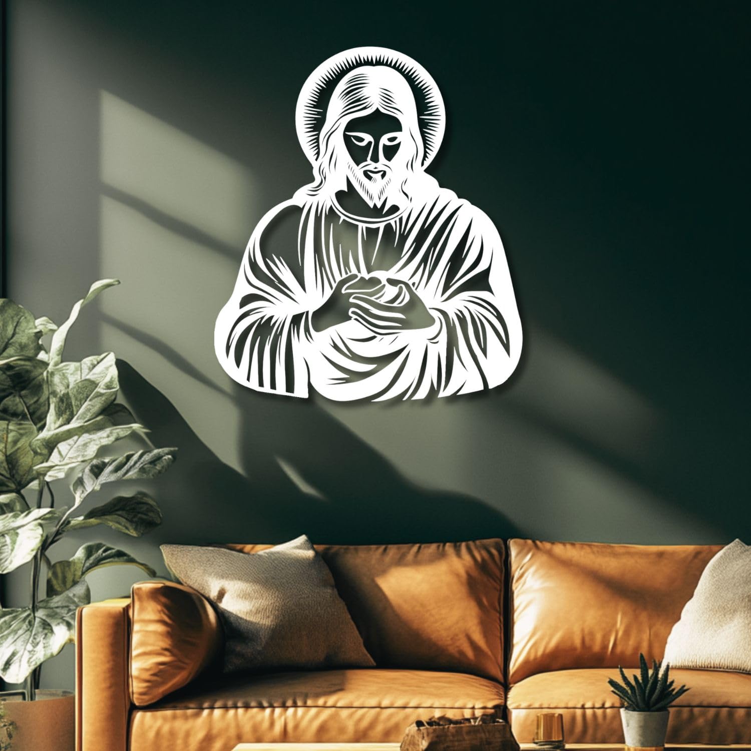 Décoration murale en métal Jésus Sacré blanc 47x76 cm sculpture moderne