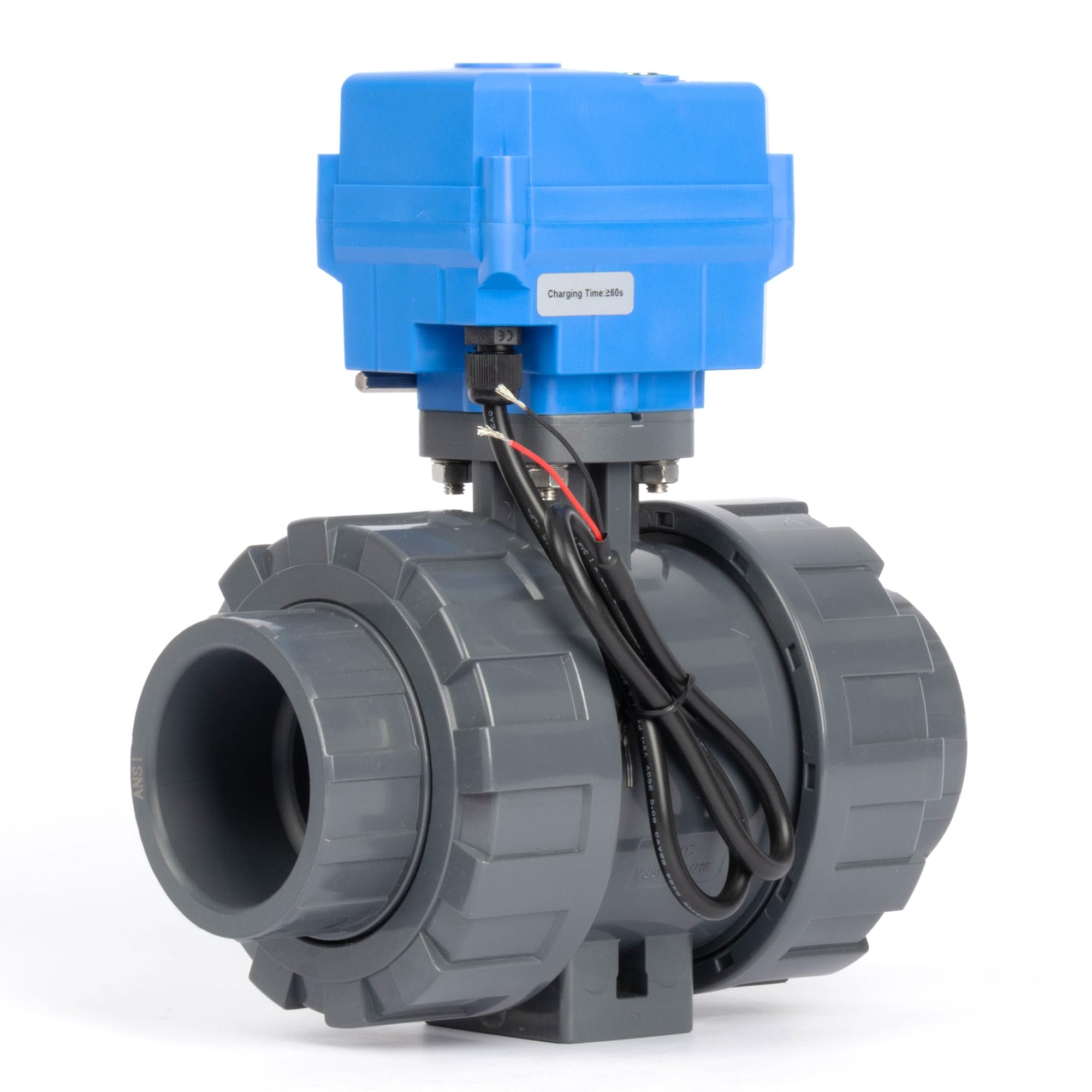 U.S. Solid Válvula de bola motorizada de 2 pulgadas, válvula de agua eléctrica de UPVC de 24 V CC, retorno automático de 2 cables (normalmente cerrada), con anulación manual, sello EPDM y doble unión