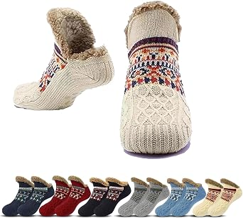 FOLENZU Winter Wool Socks, Warm Winter Wool Socks, Non-Slip Floor Sock, Soft Fleece Interior