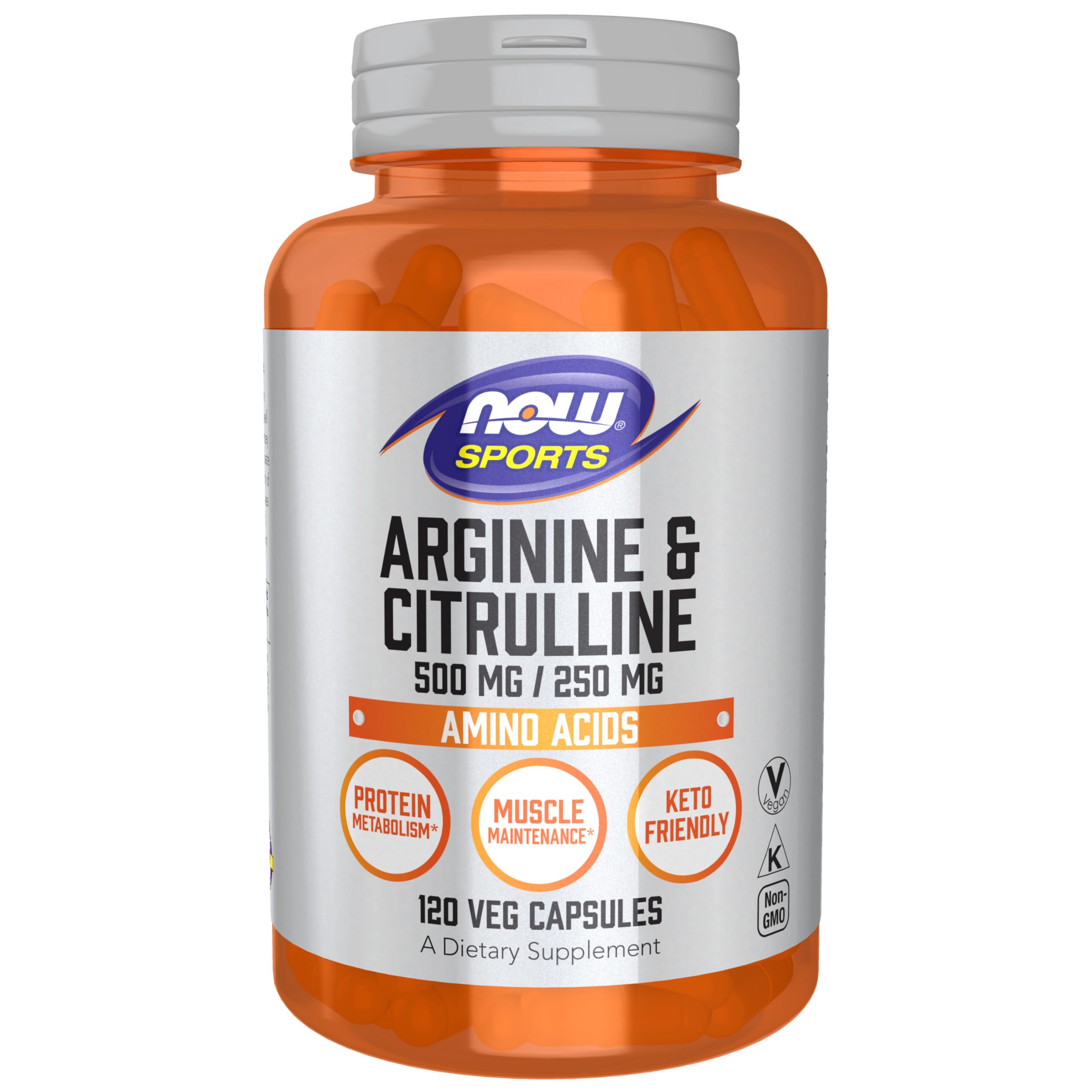NOW Sports Nutrition, Arginine & Citrulline 500 mg/ 250 mg, Amino Acids, 120 Veg Capsules