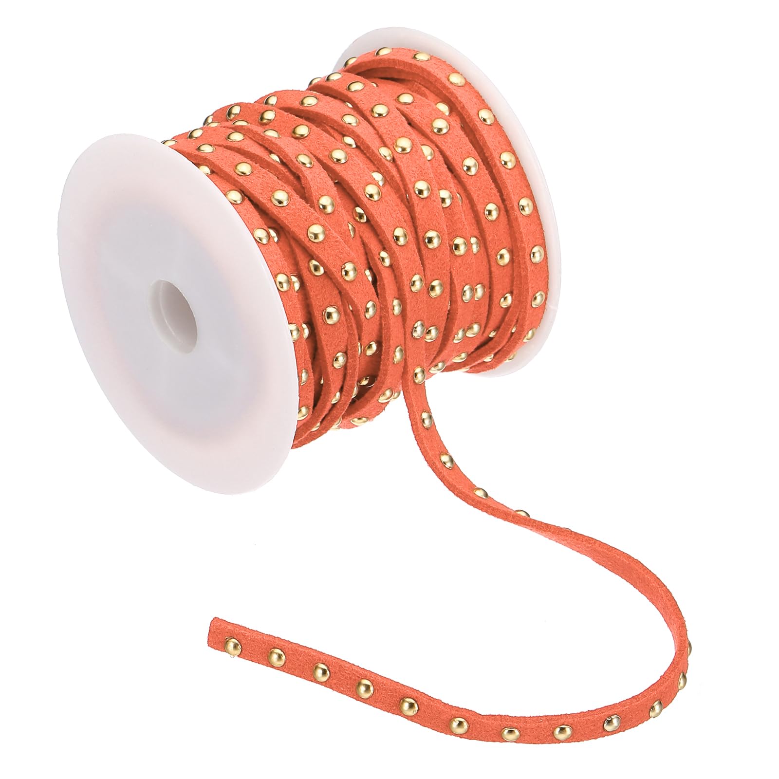 PATIKIL 16.4ft Studded Faux Suede Cord Rope for Jewelry Making 5mm Micro Fibre Flat Leather Lace Beading String Ribbon with Rivets