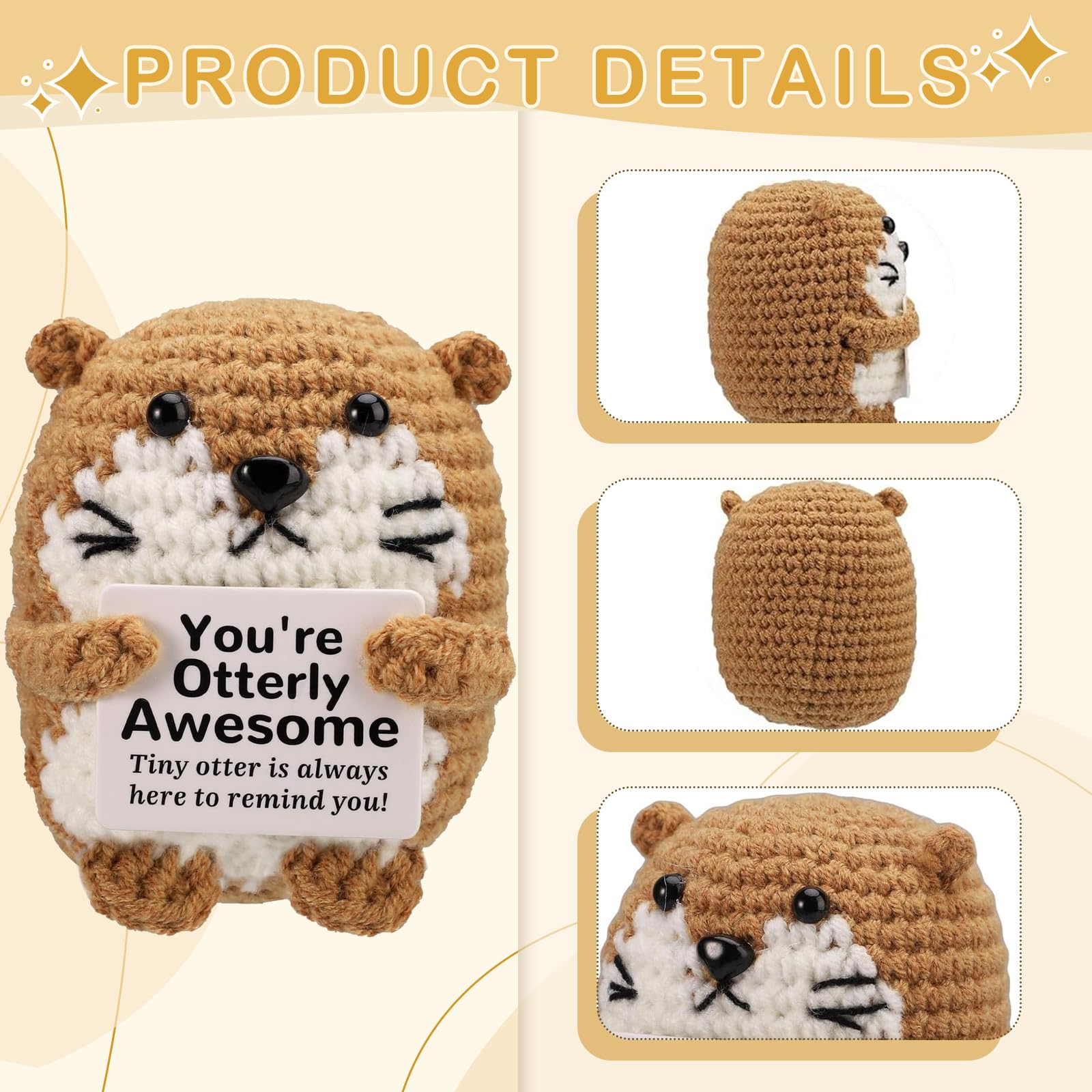 OttersPositive Crochet Animals,Knitted Otter Crochets with Support Card,Mini Emotional Support Gift,Funny Emotional Doll Positive Sea Otter Toy for Office Decor,Encouraging Gift,Positive Gifts [Premi - Image 3