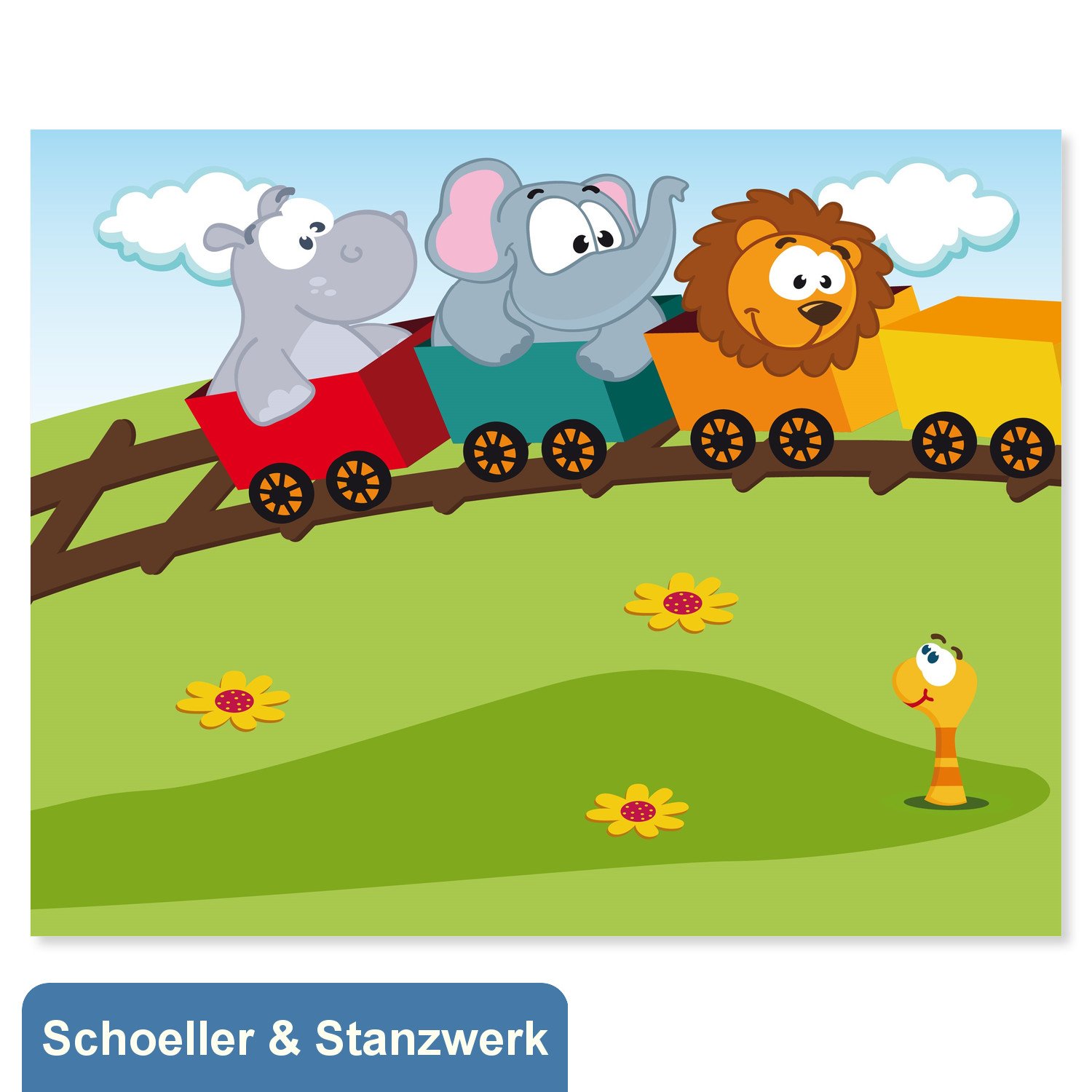 Schoeller & Stanzwerk© - 25 Stück 3-teilige Portraitmappe Kinder/Schulfotomappe für 13x18 cm Fotos - mit farbigem Druck "Eisenbahn"