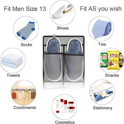 Miniatura 5 de Organizador de zapatos sobre la puerta, 12 bolsillos grandes de malla para colgar puerta estrecha de armario, blanco, paquete de 2 (gris)