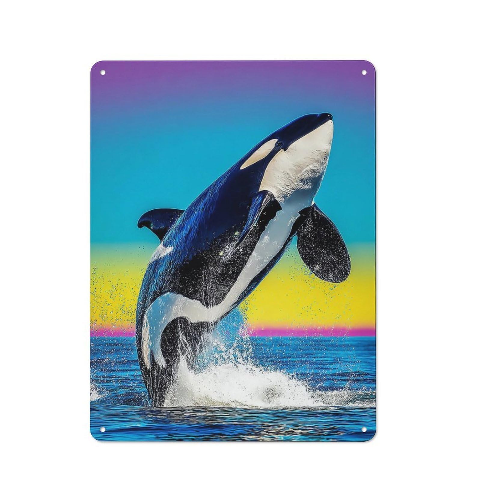 Orca Whale Breaching Rainbow Metal Sign 40x30cm, Vintage Bar Wall Plaque for Diner, Restaurant, Shed Or Kitchen