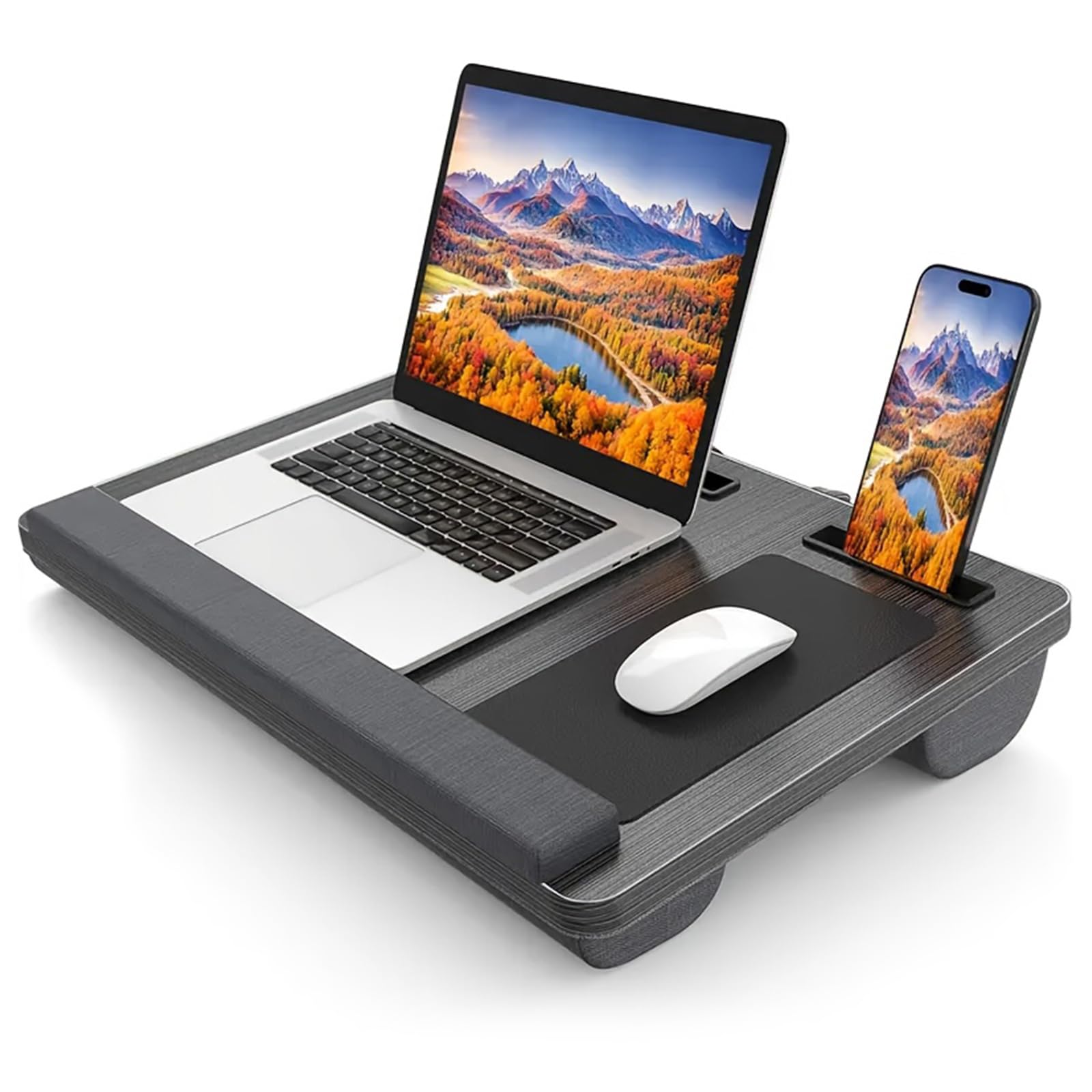 Portable Lap Desk Wood Laptop Tray with Cushion,Built-In Mouse Pad&Wrist Rest,Fits up to 17" Laptop for Sofa and Bed,55x36cm