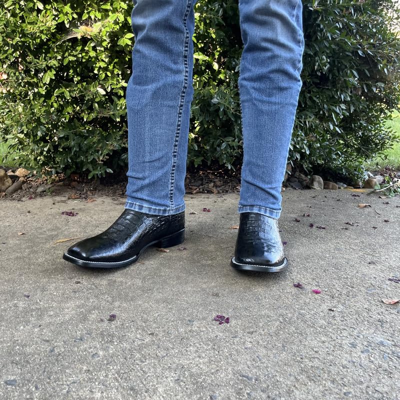 Image of Men's Alex Exotic Caiman Python Western Cowboy Boots Square Toe Pull On Tall Shaft bota de vaquero para hombre