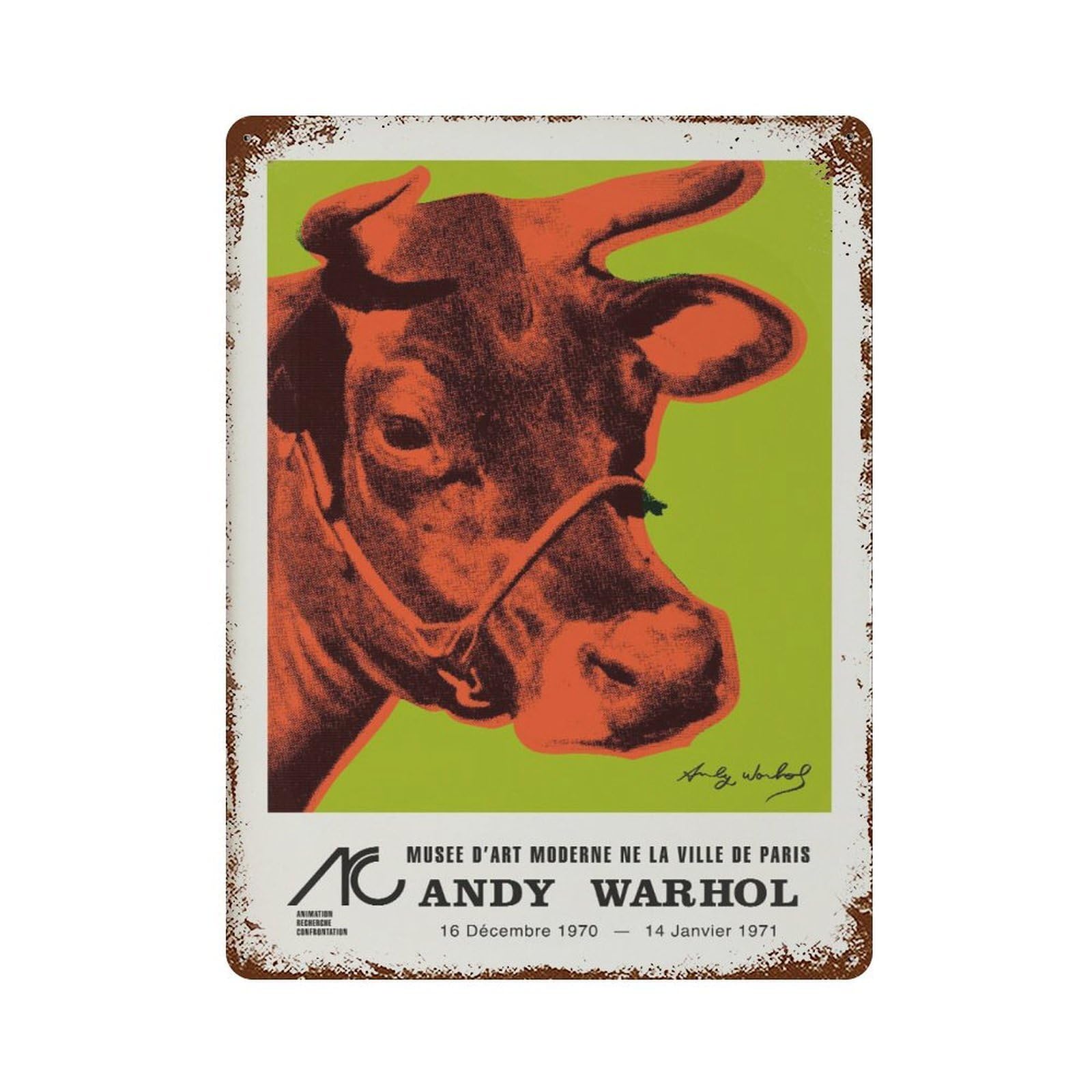 xiaoxiaoshen Andy Warhol Cow Exhibition Pop1 Wall Decor Art Metal Tin Poster Modern Home Decor Art Home Bar Shop Decorations Vintage Sign 40x30cm