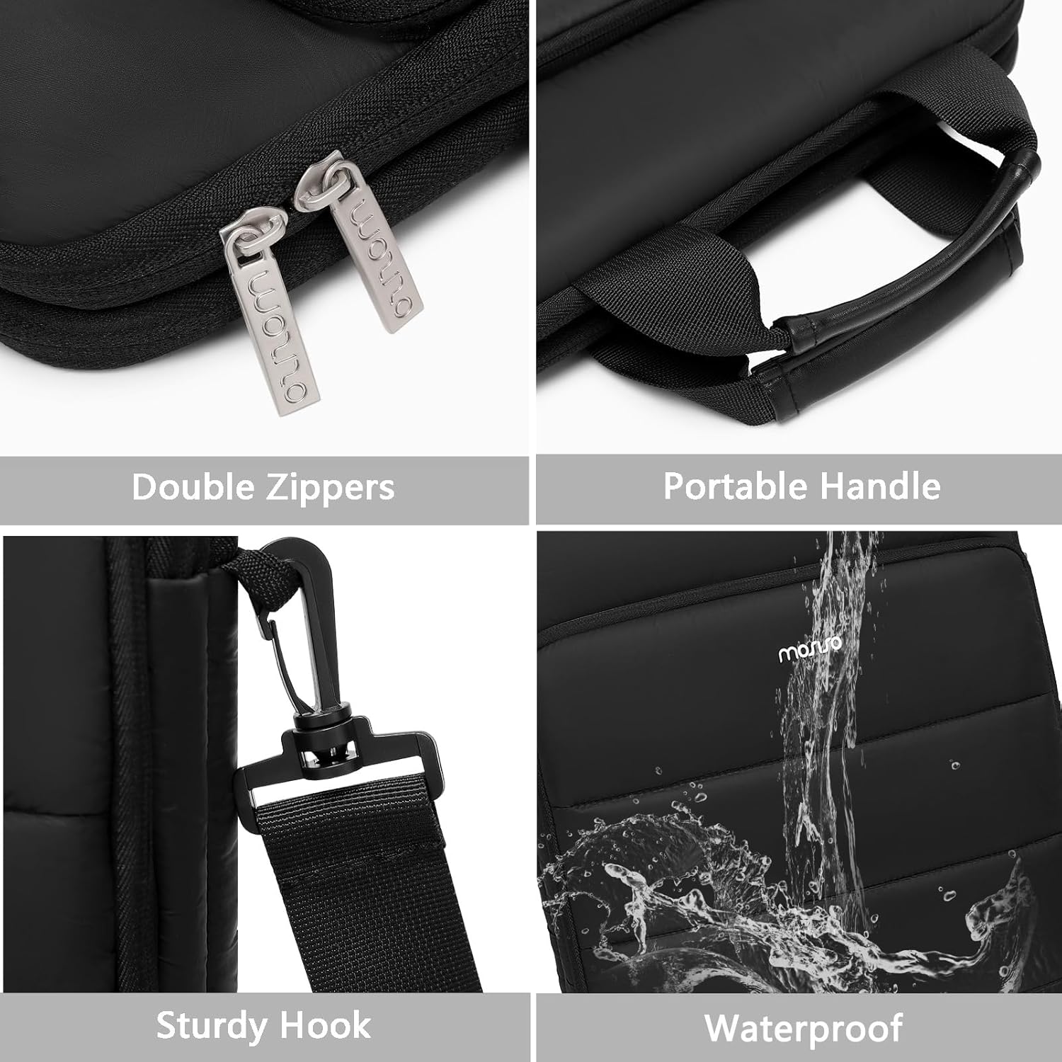 MOSISO Vertical Laptop Shoulder Bag, 15-15.6 inch Double Layer Fluffy Padded Computer Bag Compatible with MacBook Pro 16 inch, HP, Dell, Lenovo, Asus Notebook with Front Raised Pocket & Belt, Black - Image 6