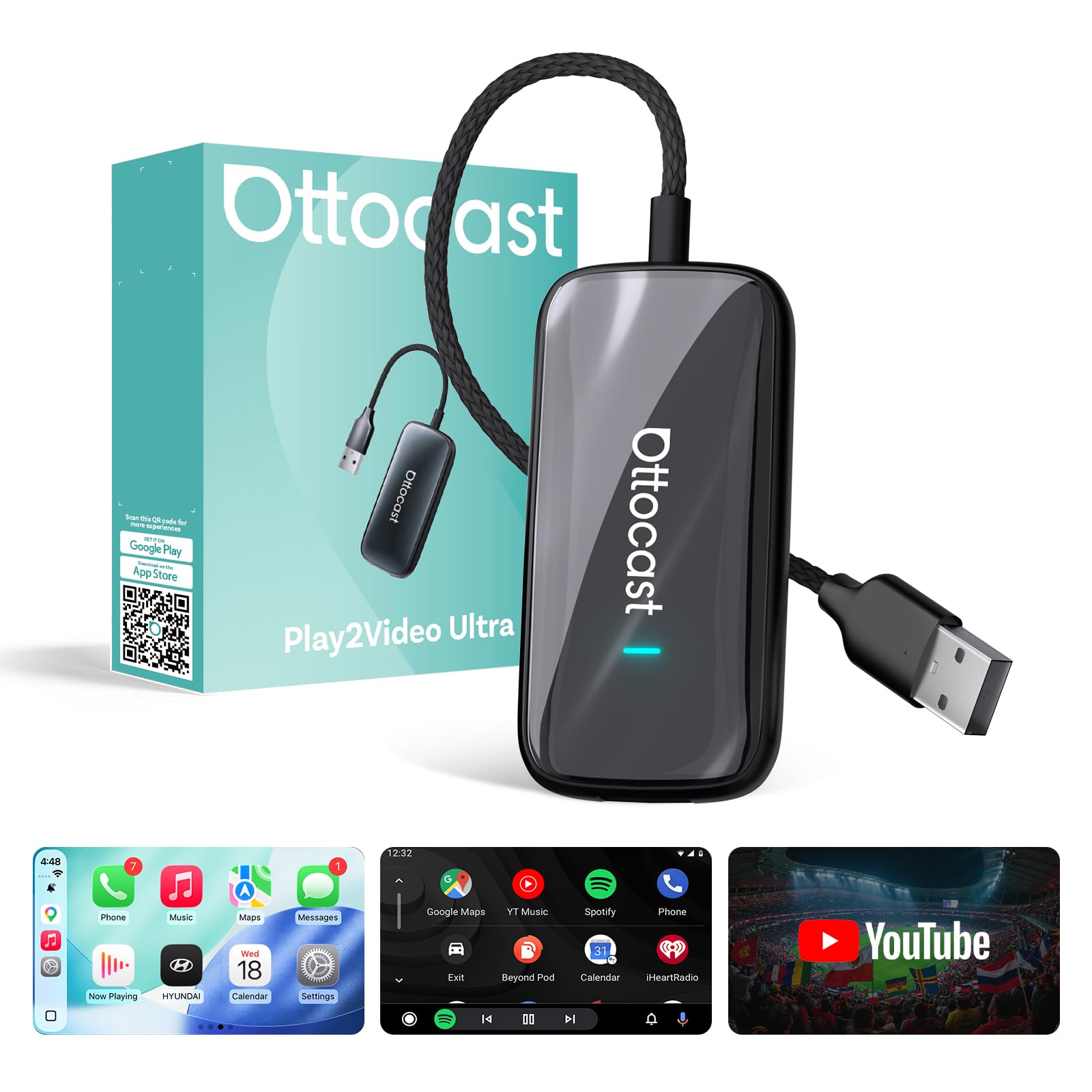 OTTOCAST Play2Video Ultra, 3 in 1 AI Box per Netflix/YouTube/Prime