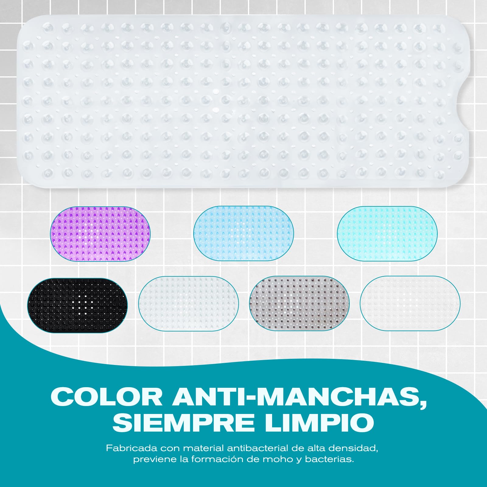 Alfombra Antideslizante para Bañera y Ducha 100x40cm, 200 Ventosas Ultra-Fuertes, Material Suave Antibacterial, Lavable a Máquina, Color Anti-Manchas, Seguridad Familiar (Transparente)