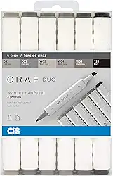 Marcador Artístico 2 Pontas, CiS, Graf Duo, 59.7700, 6 Cores, Tons Cinza