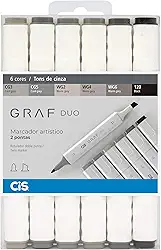 Marcador Artístico 2 Pontas, CiS, Graf Duo, 59.7700, 6 Cores, Tons Cinza