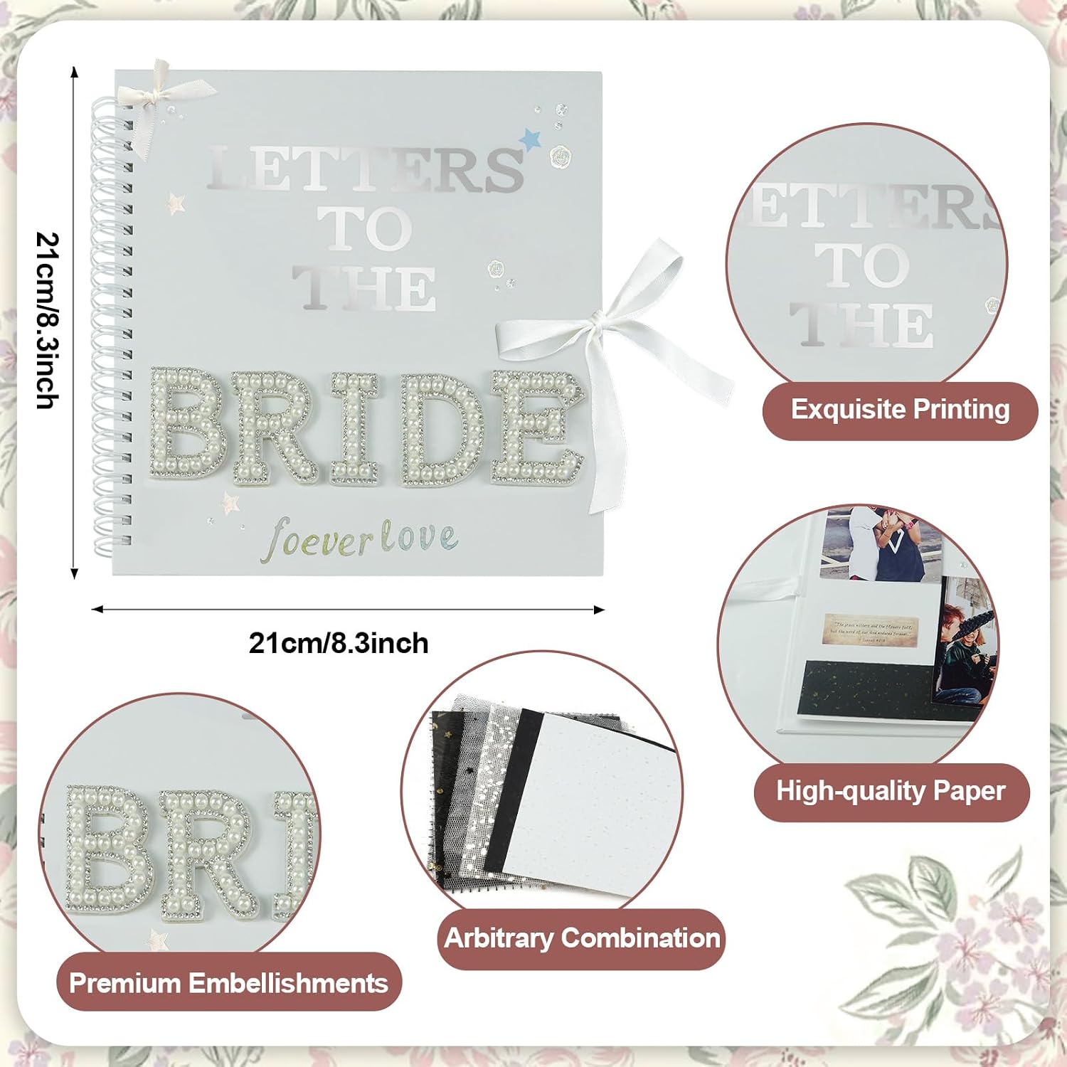 FestiVex Letters to The Bride Scrapbook Wedding Memory Book with 20 Textured Pages 10 Letter and Envelope Sets and Matching DIY Stickers and Decorations Bridal Shower Guest Book Alternative for Bride