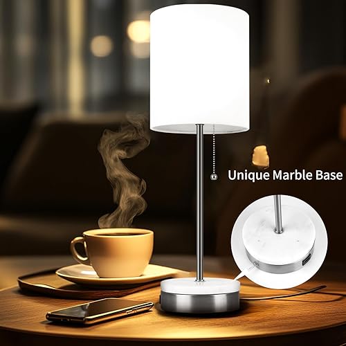 Miniatura 4 de Juego de 2 lámparas de mesa con control táctil, lámpara de noche moderna y contemporánea con puertos USB, salida de CA, regulable de 3 vías, lámpara
