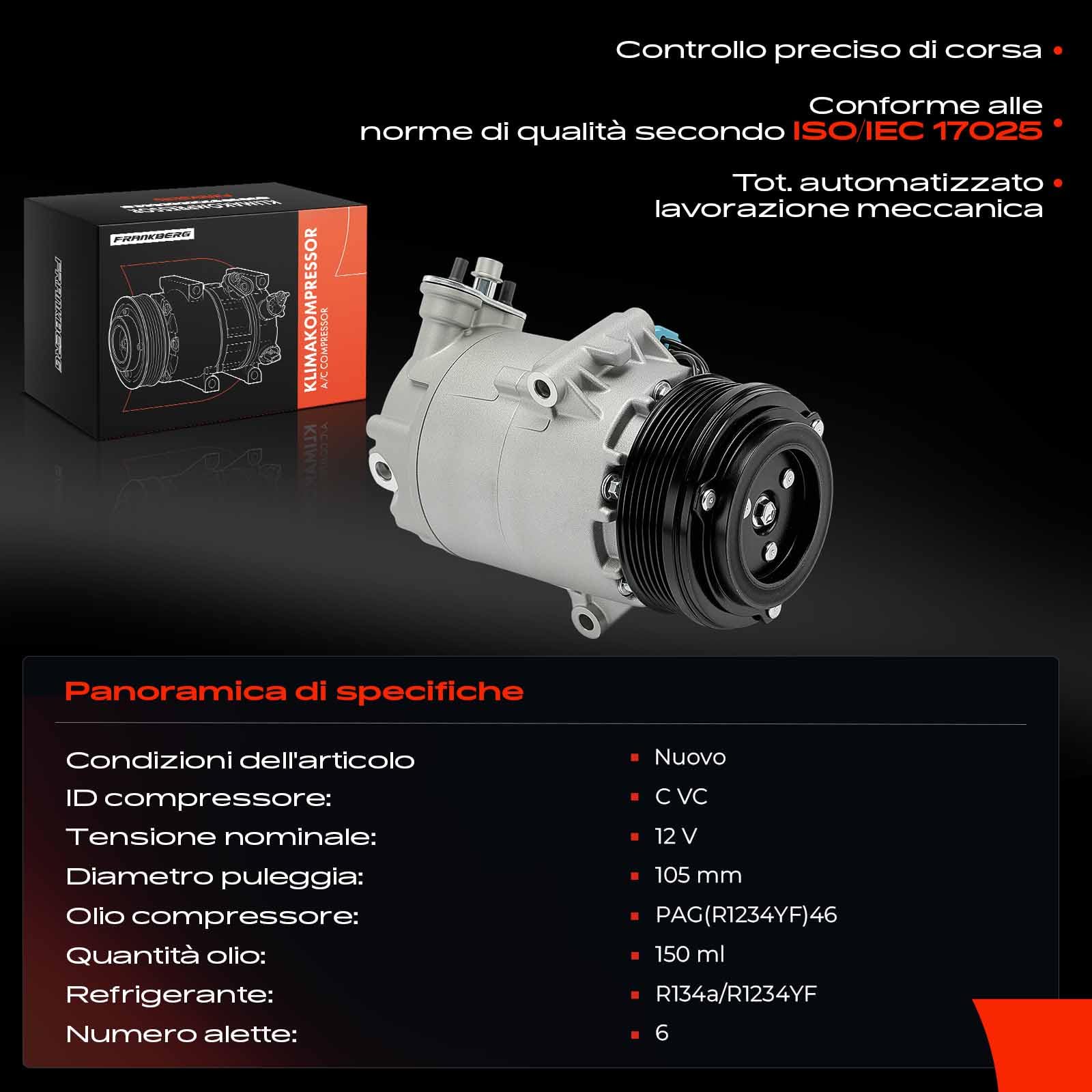 Frankberg Compressore aria condizionata con frizione Compatibile Corsa C X01 Astra G T98 F70 F35 Meriva X03 Zafira A T98 Combo