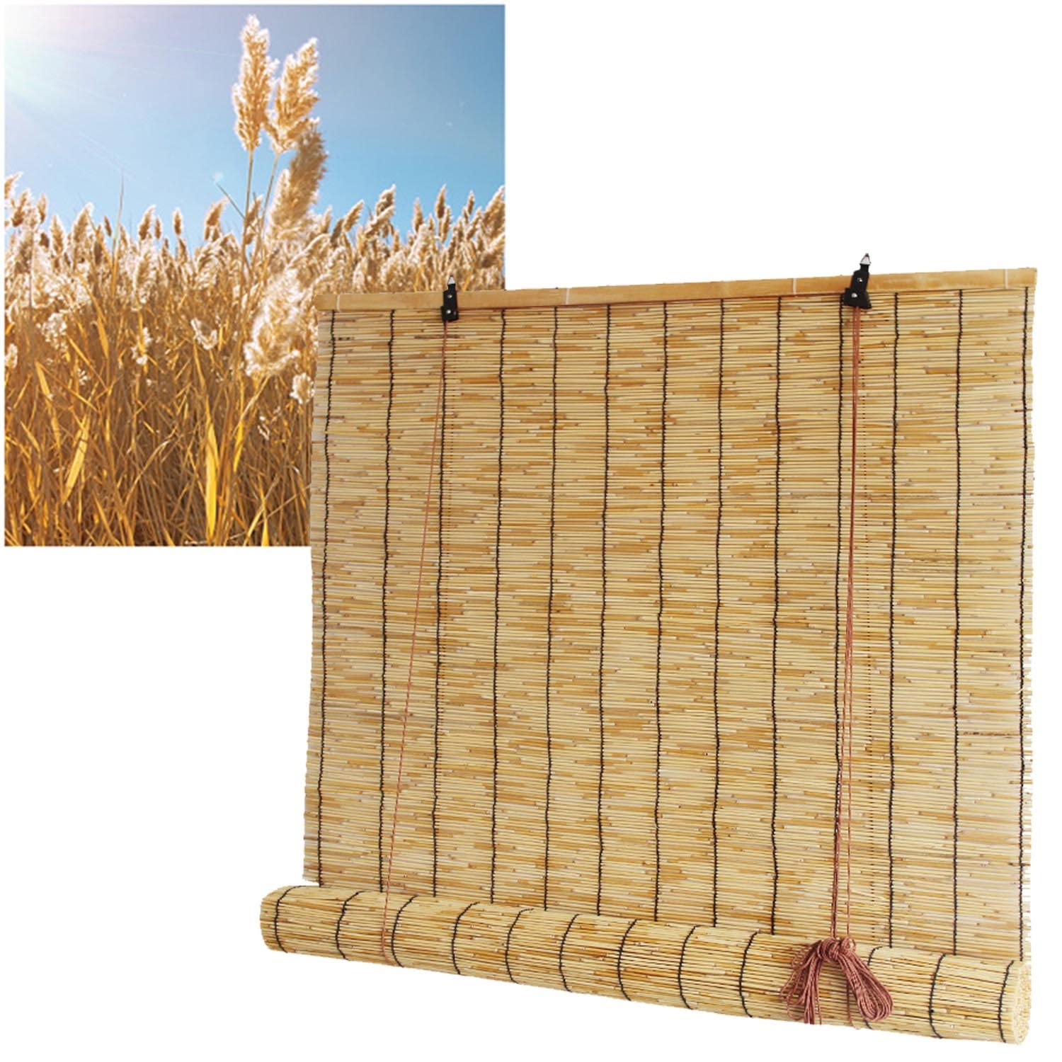 Sunscreen Reed Roll Up Shades Bamboo Blind for Garden Sunshade for Patio Backyard Porch Gallery Deck Fake Light Filtering 60% (Size : W20*H64/51 * 163cm)-image-34