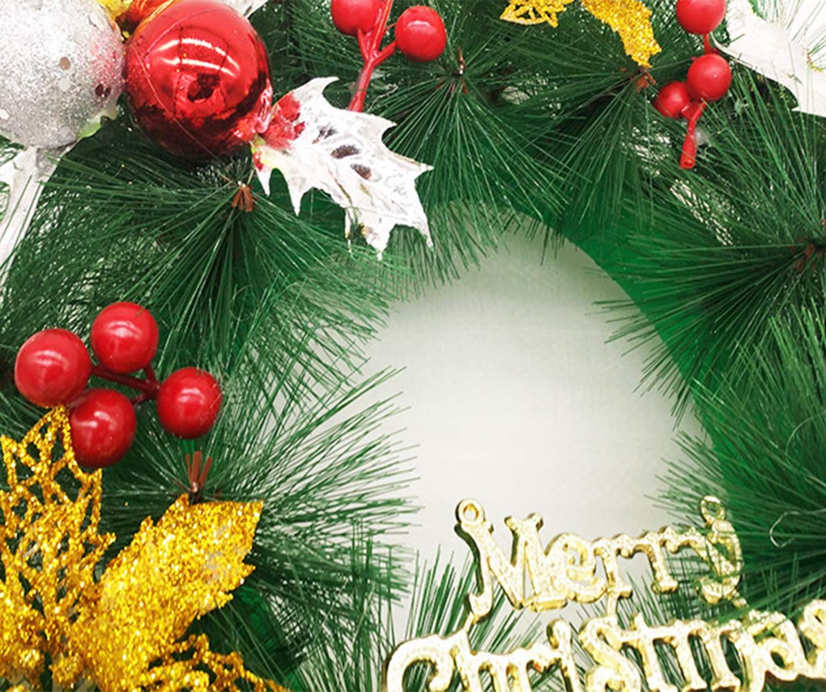 Corona de Navidad, Agujas de Pino de árbol de Navidad en la Puerta Delantera, ratán Decorativo, joyería Decorativa de Centro Comercial al Aire Libre Artificial de 16 Pulgadas