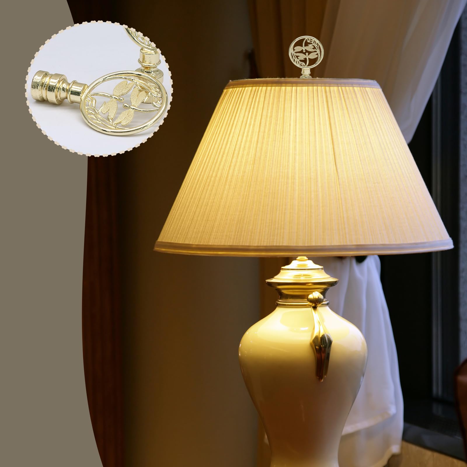 Paquete de 2 remates de lámpara de libélulas dobles, acabado decorativo dorado para pantallas de lámpara, perillas ahuecadas para lámpara de mesa, lámpara de pie, decoración de lámpara 6