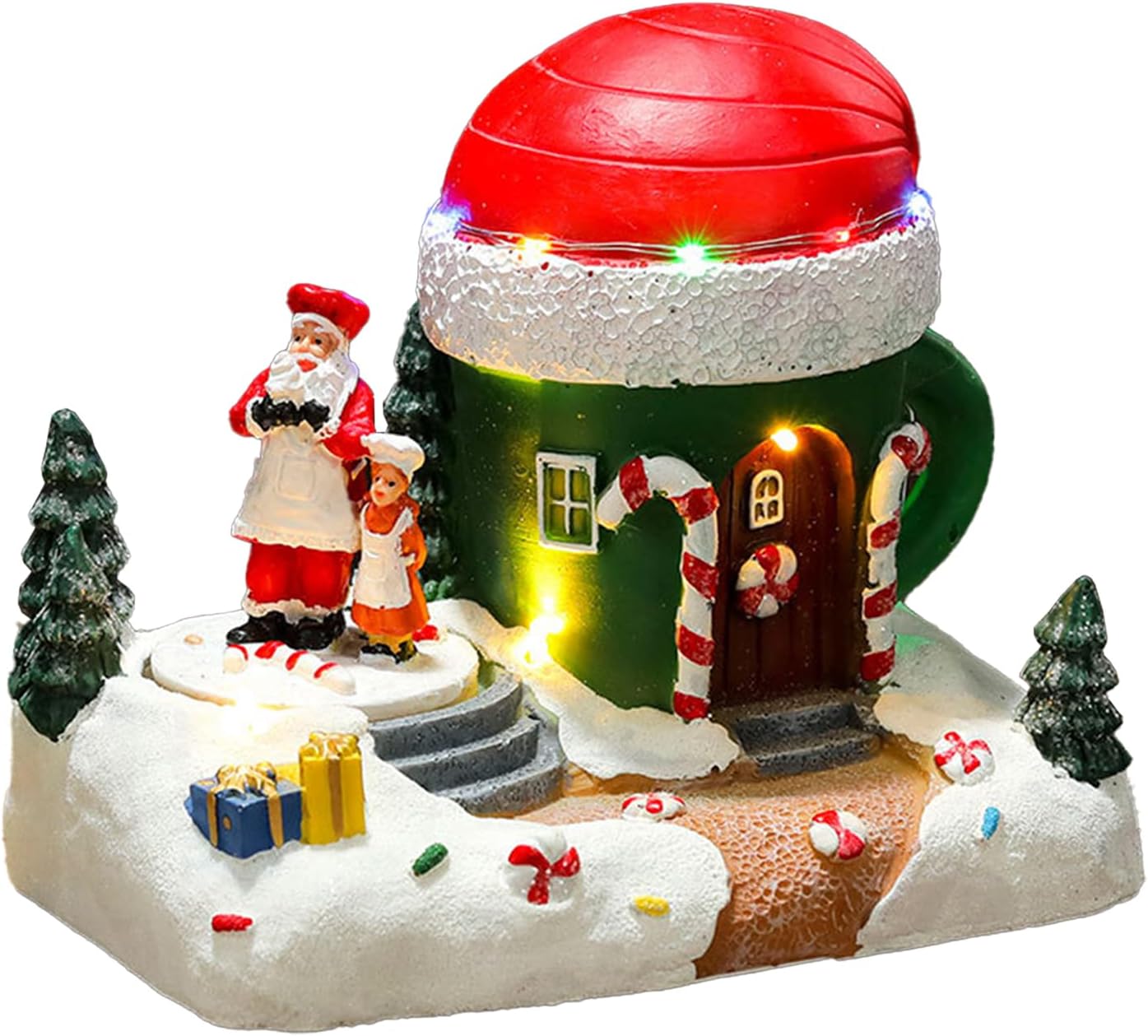 BestAlice Christmas Village Houses, Intricately Artificial Snow Village Crafted Christmas Houses Village with Festive Atmosphere, Christmas Houses Desktop Decoration (Cup)