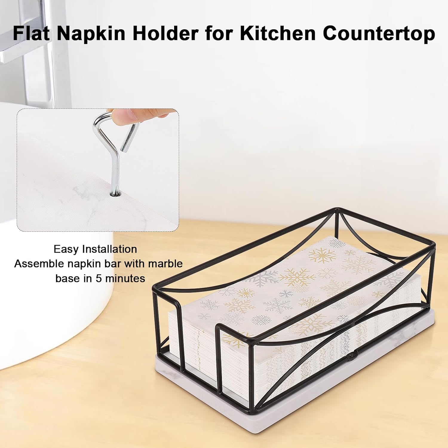 Livabber Guest Napkin Holder, Metal Bathroom Paper Hand Towel Storage Modern Napkin Tray Caddy for Countertop, Table Kitchen, Dinning Room (Black, Marble Base) - Image 6