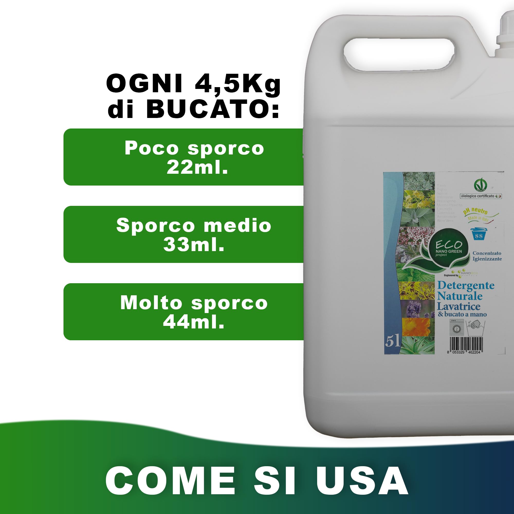 Detergente líquido biológico concentrado para lavadora - Fuerte poder de limpieza con pH neutro - 5 l