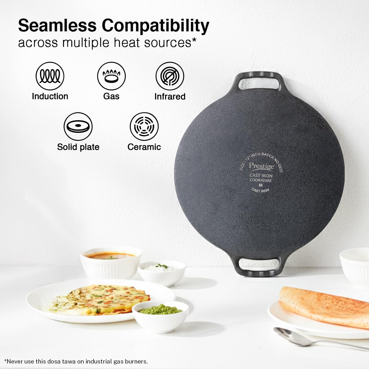 Prestige 30 cm Cast Iron Dosa Tawa|Super Durable(Lasts for Generation)|Retains Heat for Long|10 Years Warranty 2