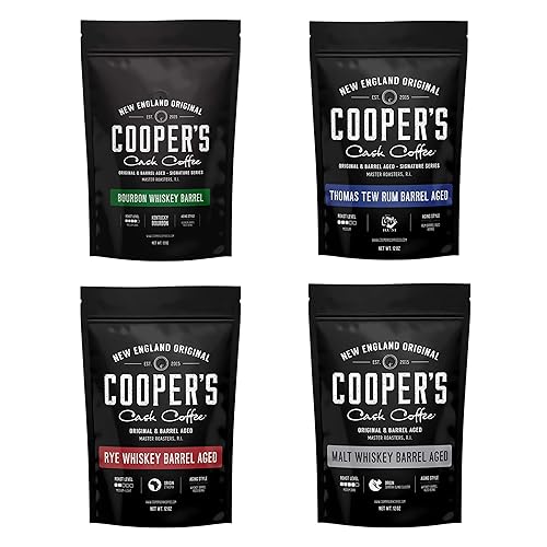 Miniatura 9 de Whisky de malta, whisky bourbon, whisky de centeno y café envejecido en barril de ron Thomas Tew, granos de café enteros, 12 onzas, Cooper's Cask