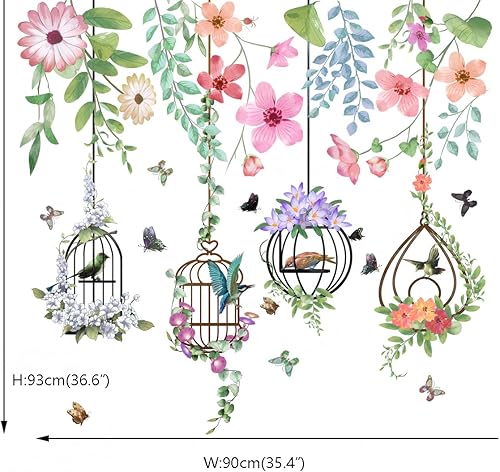 Miniatura 4 de Runtoo Calcomanías de pared para jaula de pájaros, diseño de flores de mariposa, calcomanías de pared para sala de estar, dormitorio, guardería,