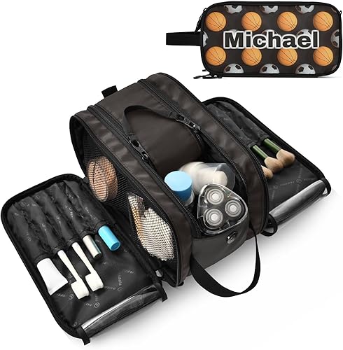 Miniatura 8 de Sinestour Bolsa de aseo personalizada de baloncesto, bolsa de ducha de gran capacidad, bolsa de afeitar de apertura ancha para hombres, aretes y