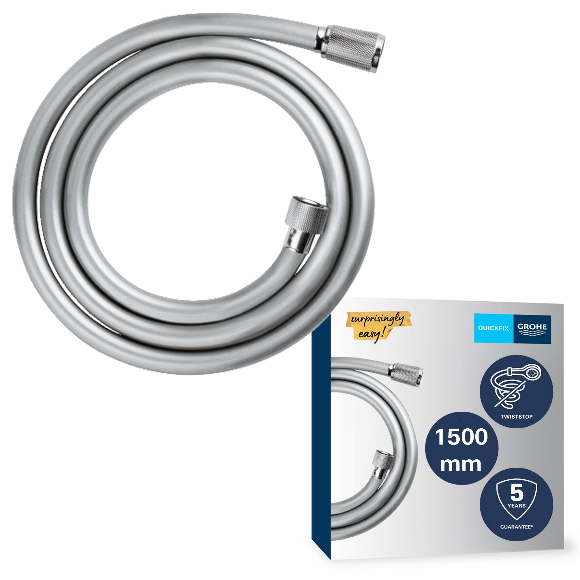 GROHE Vitalioflex, Duschschlauch 1,50m (flexibler knickfester Brauseschlauch für die Dusche, druckbeständig, universaler Anschluss, keine Dichtungsringe notwendig), chrom, 28743002