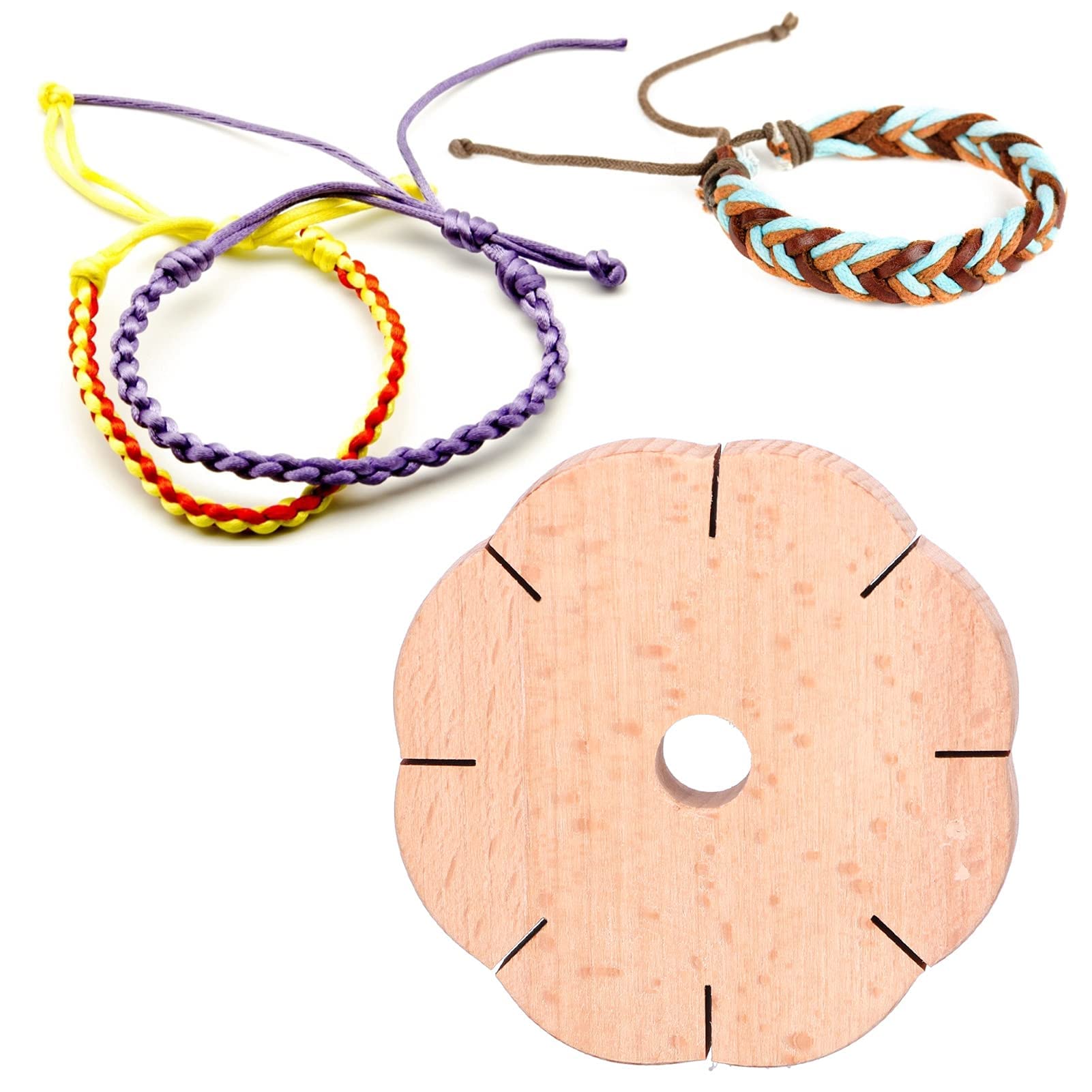 Kumihimo Disk 8 Slots, Wooden Round Kumihimo Disk Wood Braiding Disk Plate Hand Rope Braiding Disk Kumihimo Beading Cord Disc DIY Bracelet Loom Weaving Board