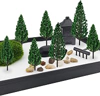 YuChiSX Műanyag Modellfa Készlet - 24 db Élethű Zöld Miniatűr Fa (7,5-9,5 cm) Terepasztalhoz, Vasútmodellhez, Makett Építéshez és Kerti Deko 4