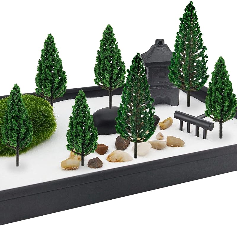 YuChiSX Műanyag Modellfa Készlet - 24 db Élethű Zöld Miniatűr Fa (7,5-9,5 cm) Terepasztalhoz, Vasútmodellhez, Makett Építéshez és Kerti Deko