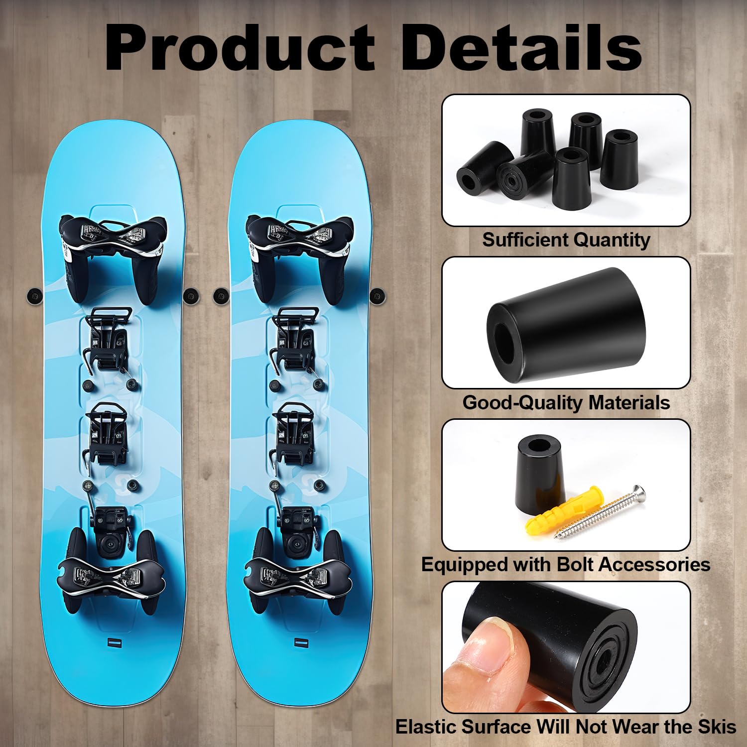 lasuroa 6pz Porta Sci Verticale, Supporto da Parete per Sci con Viti Tasselli di Espansione Porta Snowboard Verticale per Riporre e Mostrare in Modo Sicuro i Tuoi Sci Snowboard(Nero)