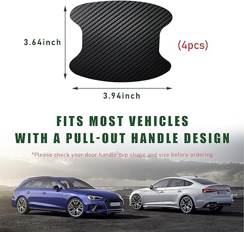 Miniatura 2 de 4 calcomanías para manija de puerta de automóvil, película protectora de fibra de carbono que no deja marcas, protector de taza de puerta automotriz