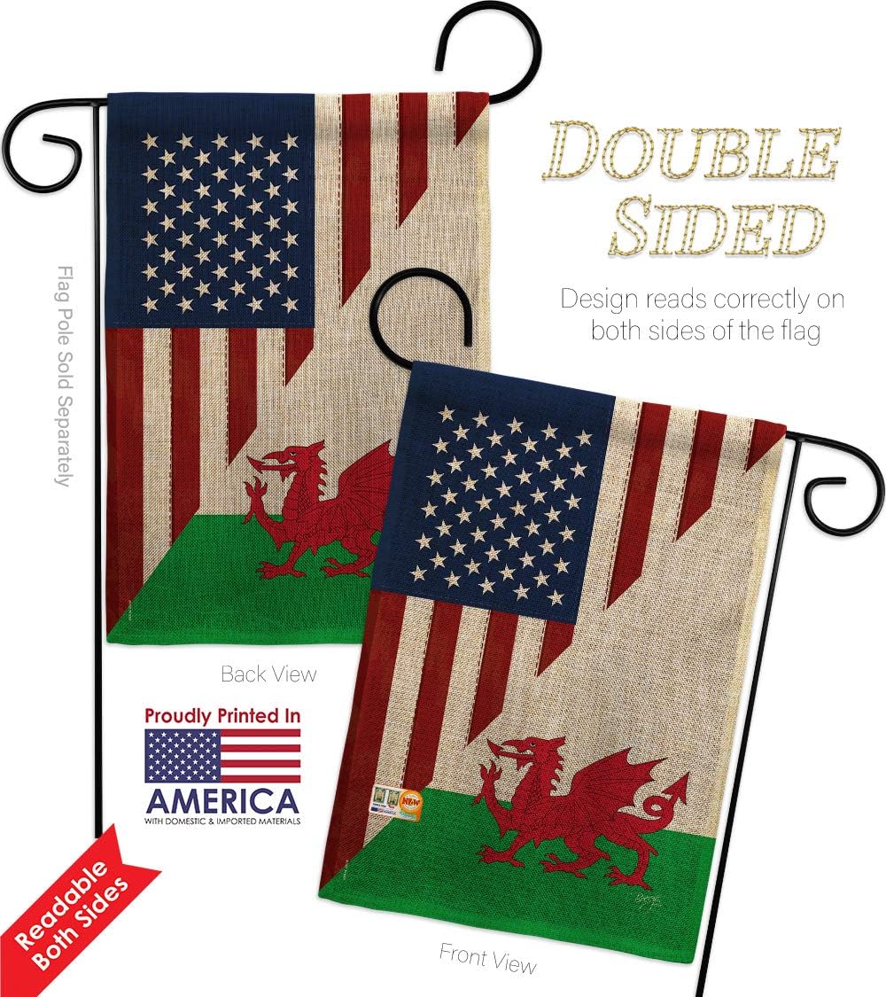 US Wales Friendship Burlap Garden Flag Regional USA American Alliance World Country Particular Area Small Decorative Gift Yard House Banner Double-Sided Made In 13 X 18.5