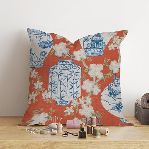 Miniatura 4 de Funda de almohada azul con tarro de jengibre de 22 x 22 pulgadas, funda de almohada con tarro de jengibre Chinoiserie Eurosham Accent Toss